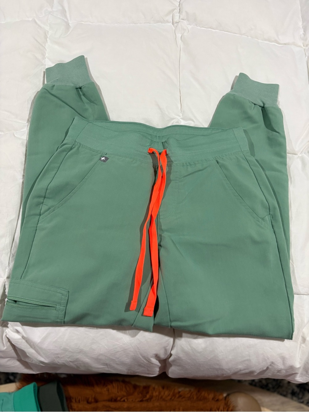 Figs XXS/P Sage Green Track Joggers with Orange Drawstring